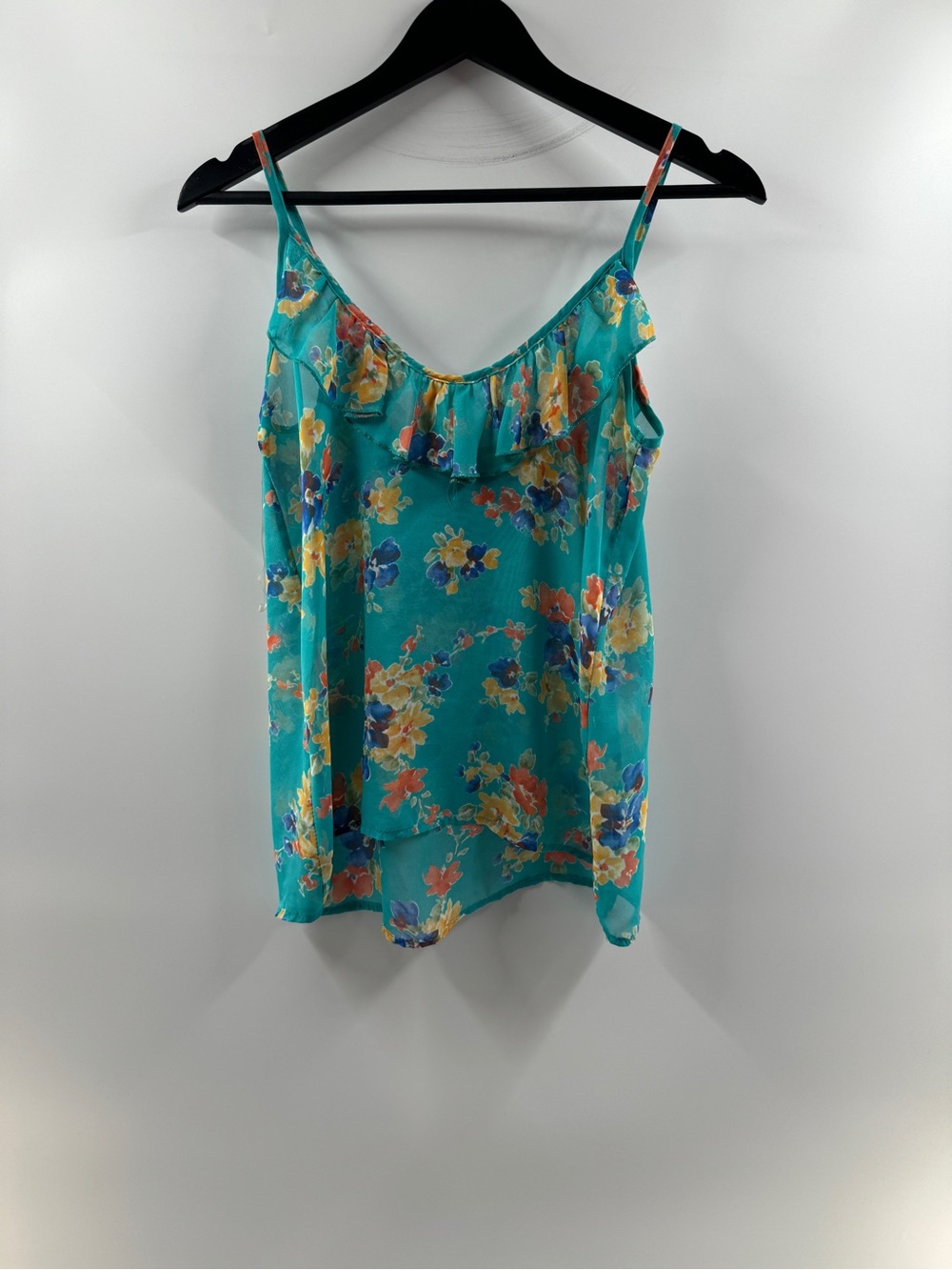 Francesca's Turquoise Floral Sheer Cami Tank Top – Women's Small - Picture 6 of 8